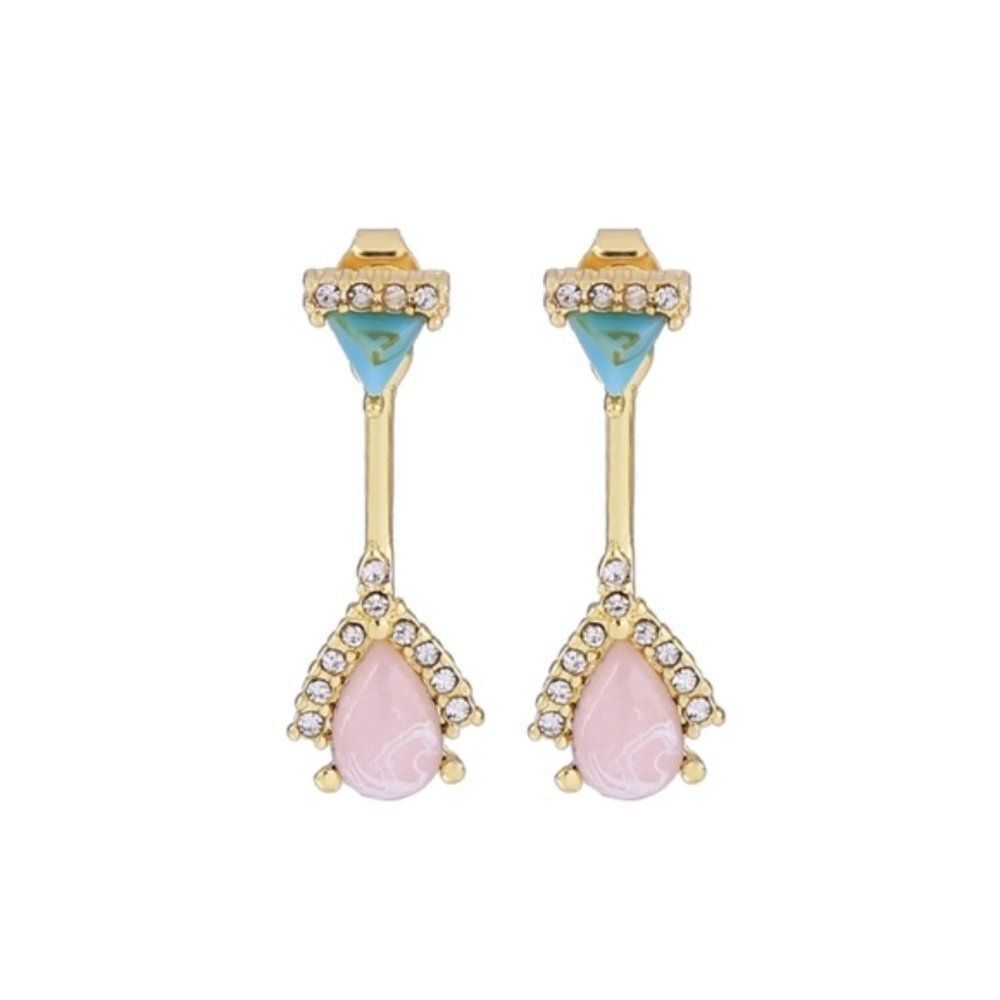 Fish Bone Resin Rhinestone Gold Statement Drop Dangle Earrings